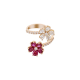 Double Ruby and Diamond Flower Open-Top Ring