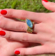 Oval Blue Agate Ring in Yellow Bronze - 