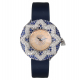 White and pink gold watch with brilliant cut diamonds, a drop cut diamond and blue sapphires 