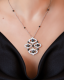Indian Style 18 K White Gold Necklace with White and Black Diamonds 