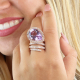 Spiral Ring with Pear-Cut Amethyst and Diamond Halo