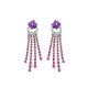 Purple Amethyst Flower and Purple Sapphire Drop Earrings with Diamonds in 18 K White Gold