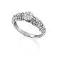18 K White Gold Beaded Ring with Diamond Flower