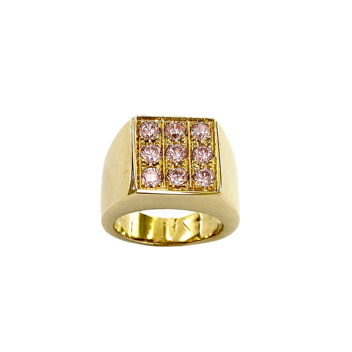 Square ring in bronze with paved pink zircons