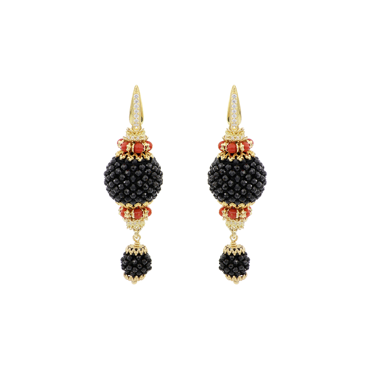 Corals And Onyxes Baroque Earrings