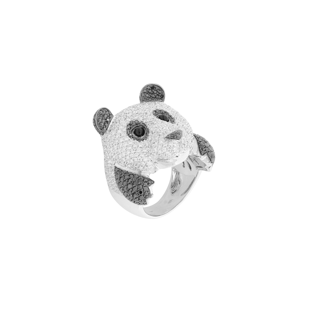 Design Panda Bear 18kt White Gold with Black & White Diamonds
