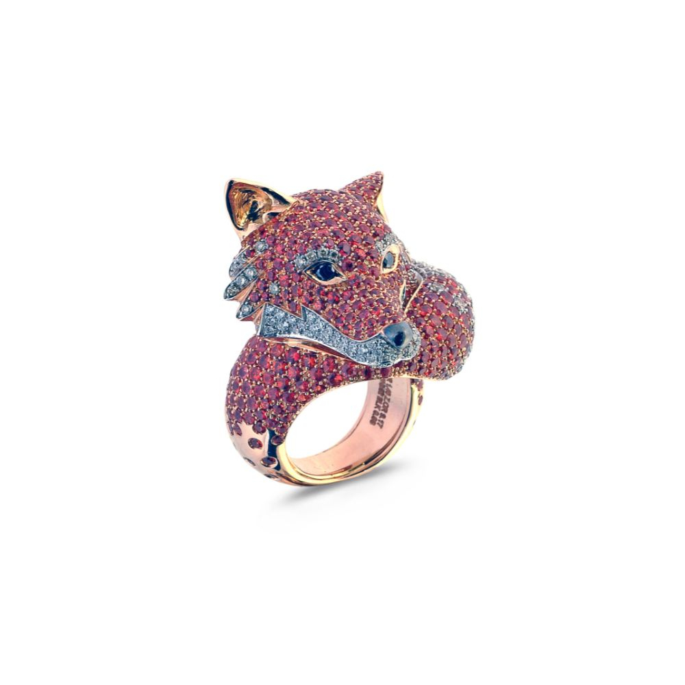 Fox Sapphires and Diamonds Fashion Cocktail Ring in 18kt Gold