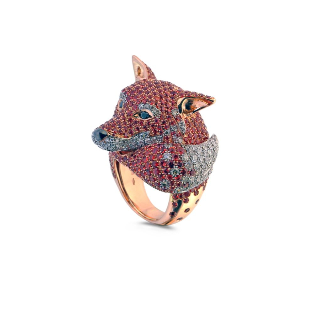 Fox Sapphires and Diamonds Fashion Cocktail Ring in 18kt Gold