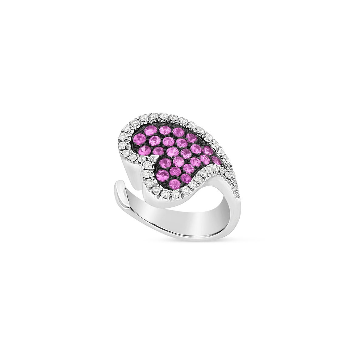 Heart Shaped Pink Sapphires Pavè Ring