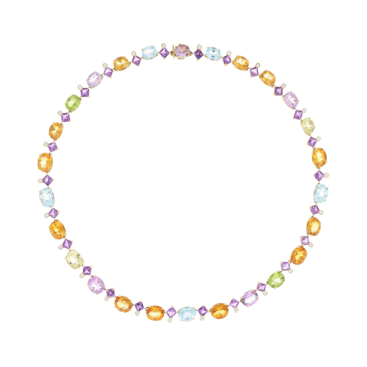 Yellow Gold Multi-Gem Necklace with Diamonds