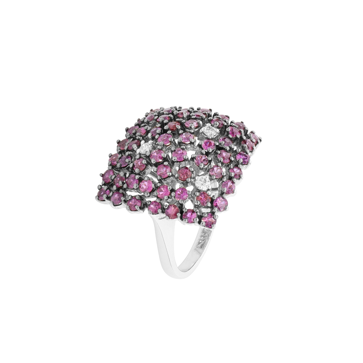 18 K White Gold Ring with Diamonds and Rubies