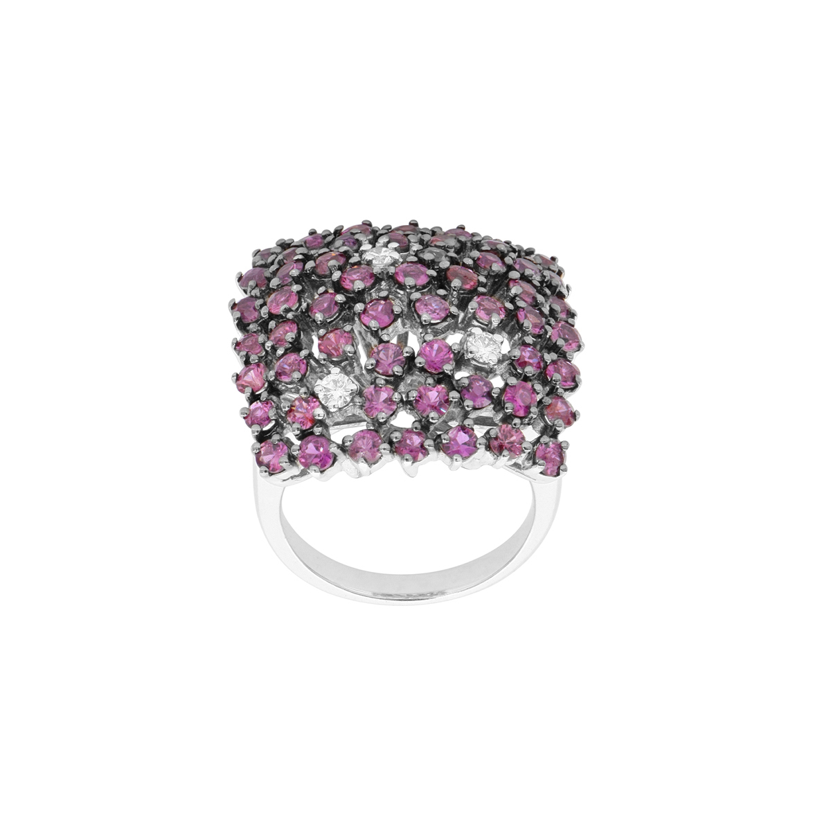 18 kt White Gold Ring with Diamonds and Rubies