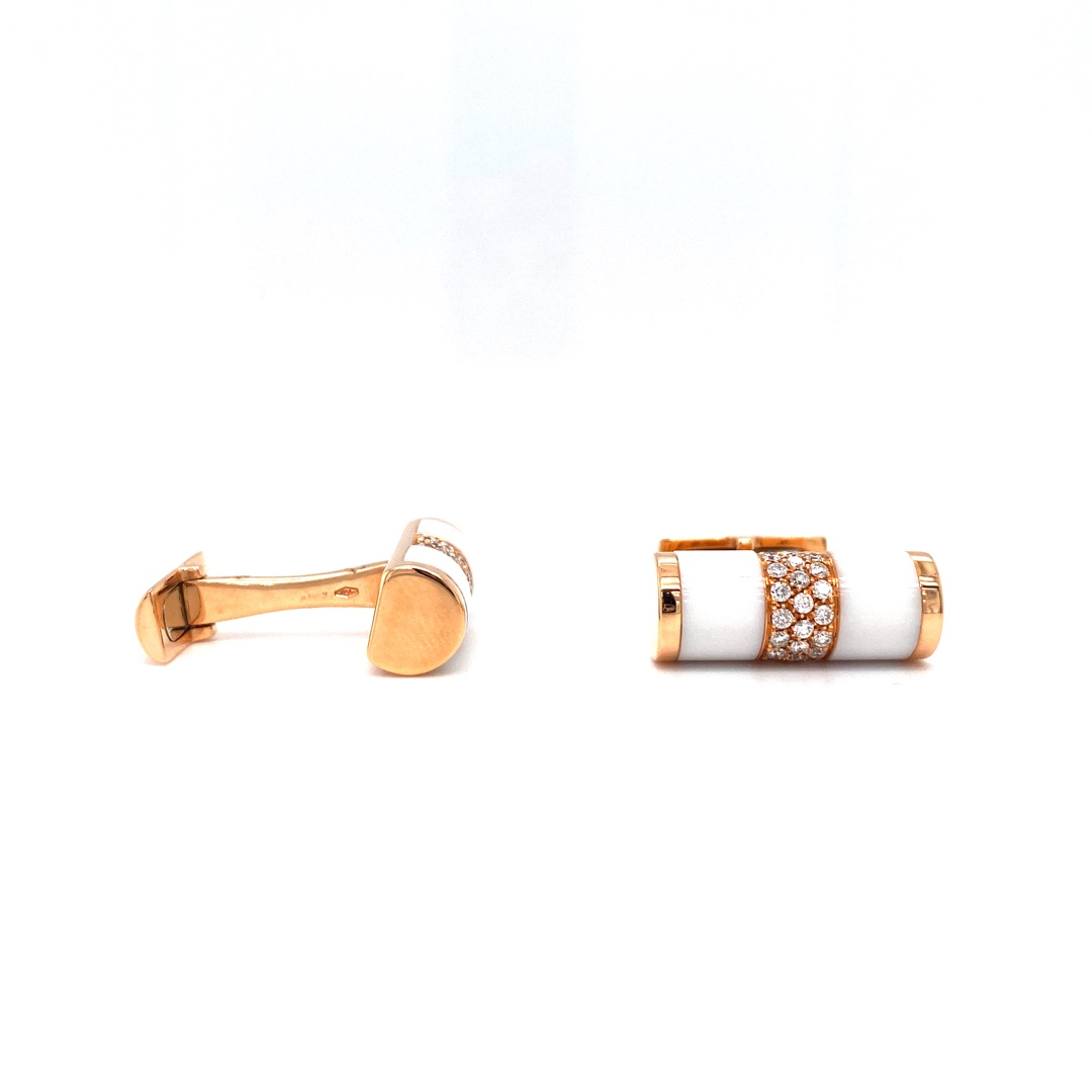 18K Rose Gold Cufflinks with Agate and Diamonds
