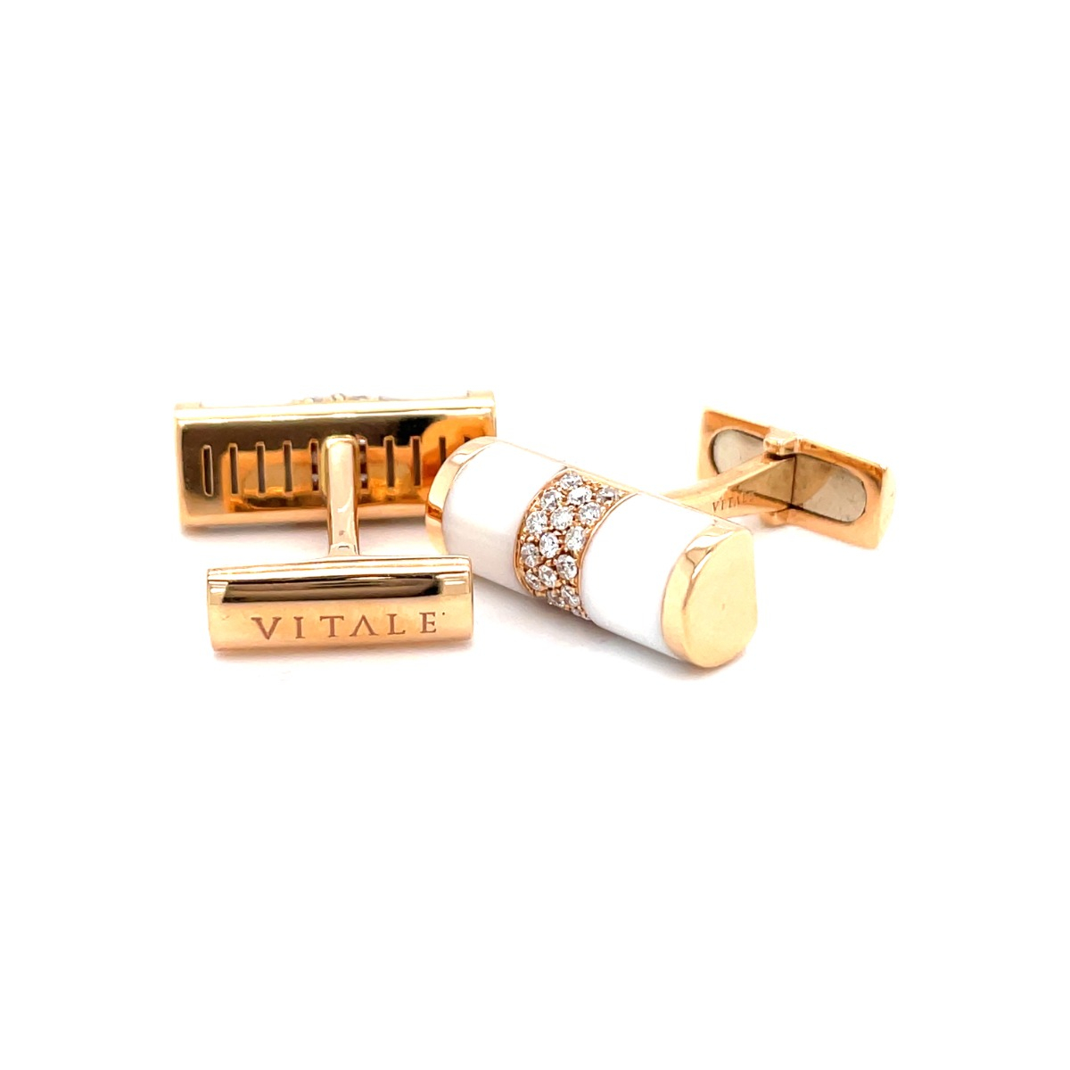 18K Rose Gold Cufflinks with Agate and Diamonds