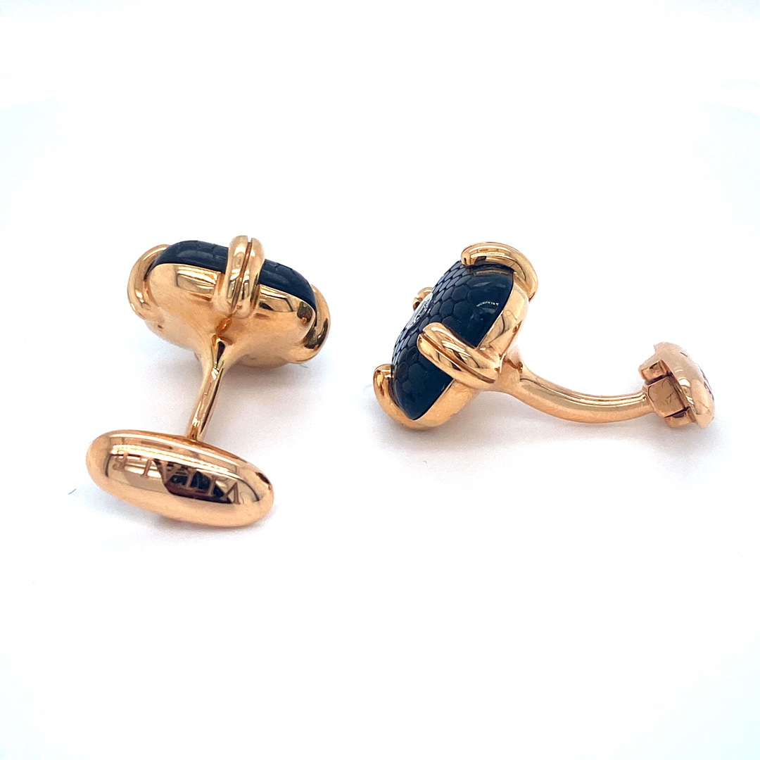18K Rose Gold Cufflinks with Diamonds and Black Mother of Pearl