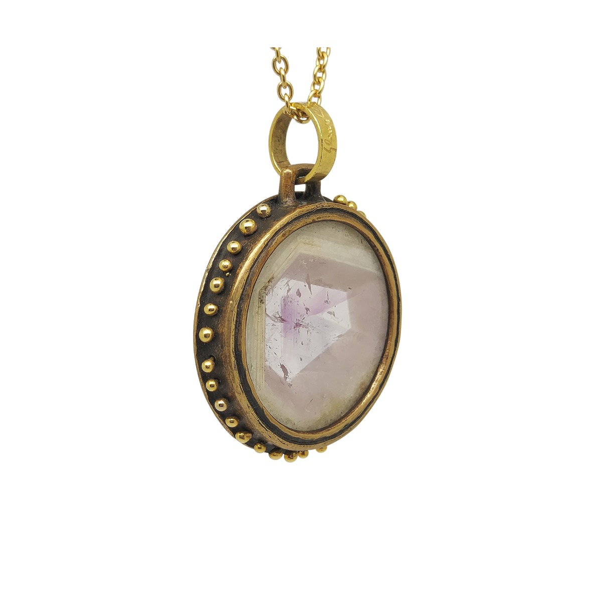 Bronze and Yellow Gold Exagon Pendant with Amethyst