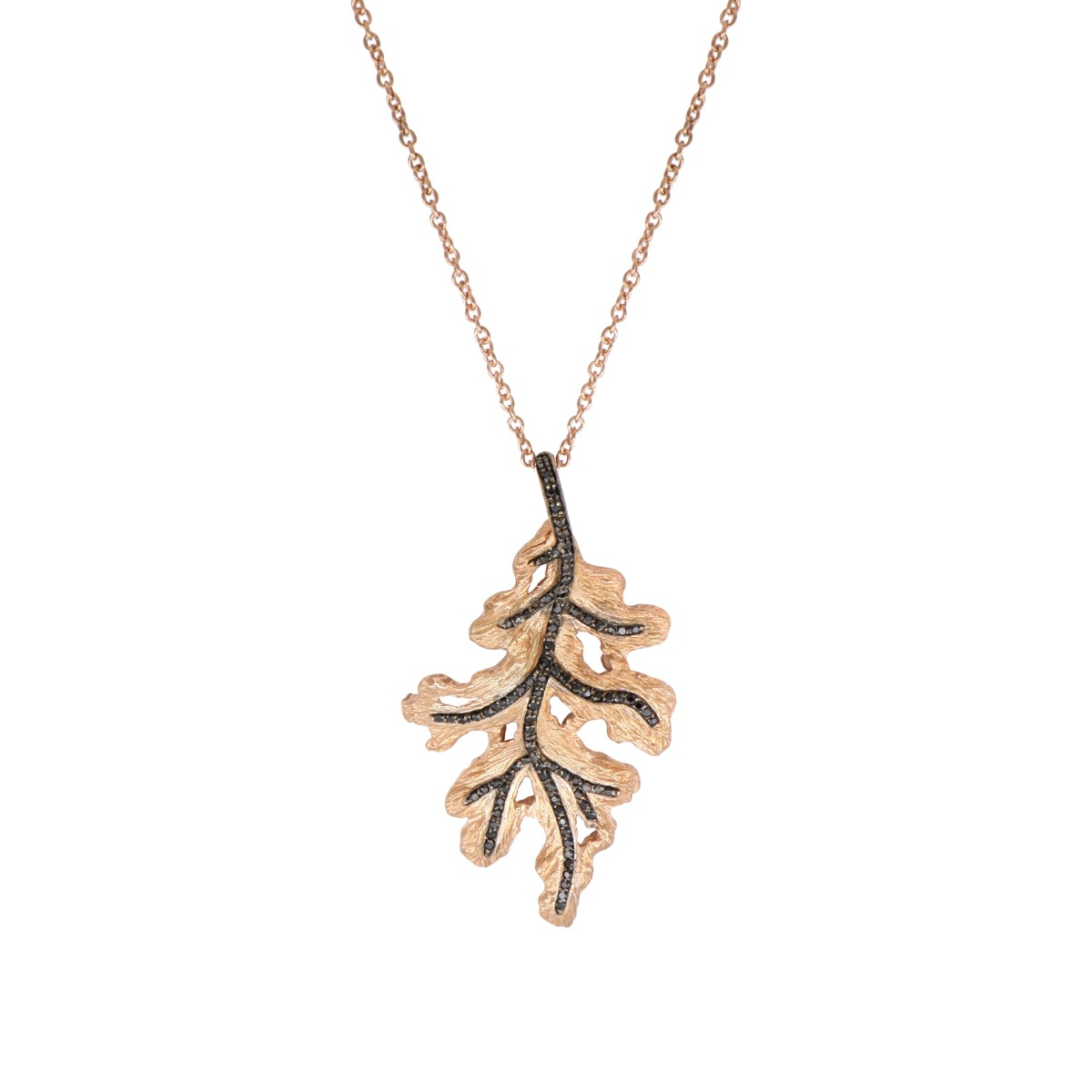 Oak Leaf Diamond Necklace in Rose Gold
