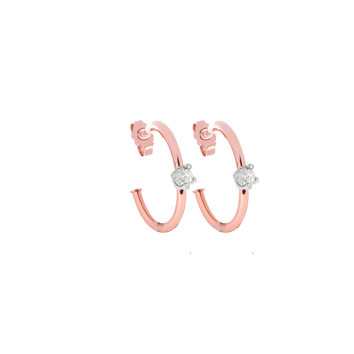 4D Diamond Semi-Circle Earrings in 18 K Rose Gold