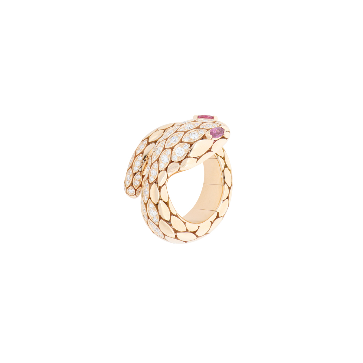 18kt Rose Gold Snake Ring with Diamonds and Rubies