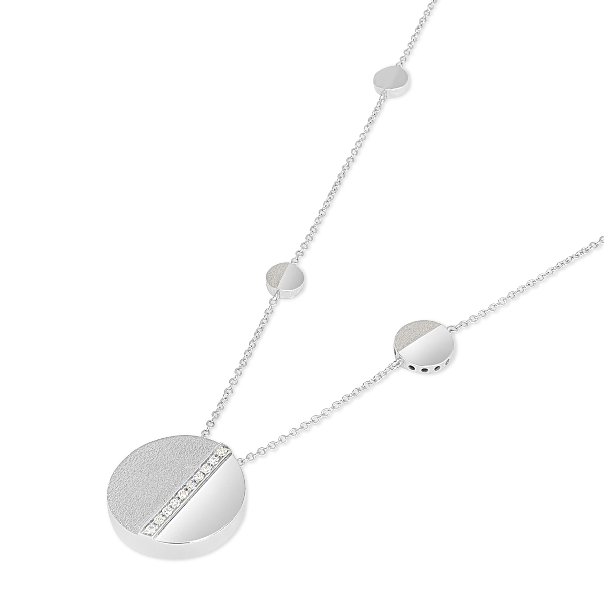 18 K White Gold Geometric Disk Necklace with Diamonds