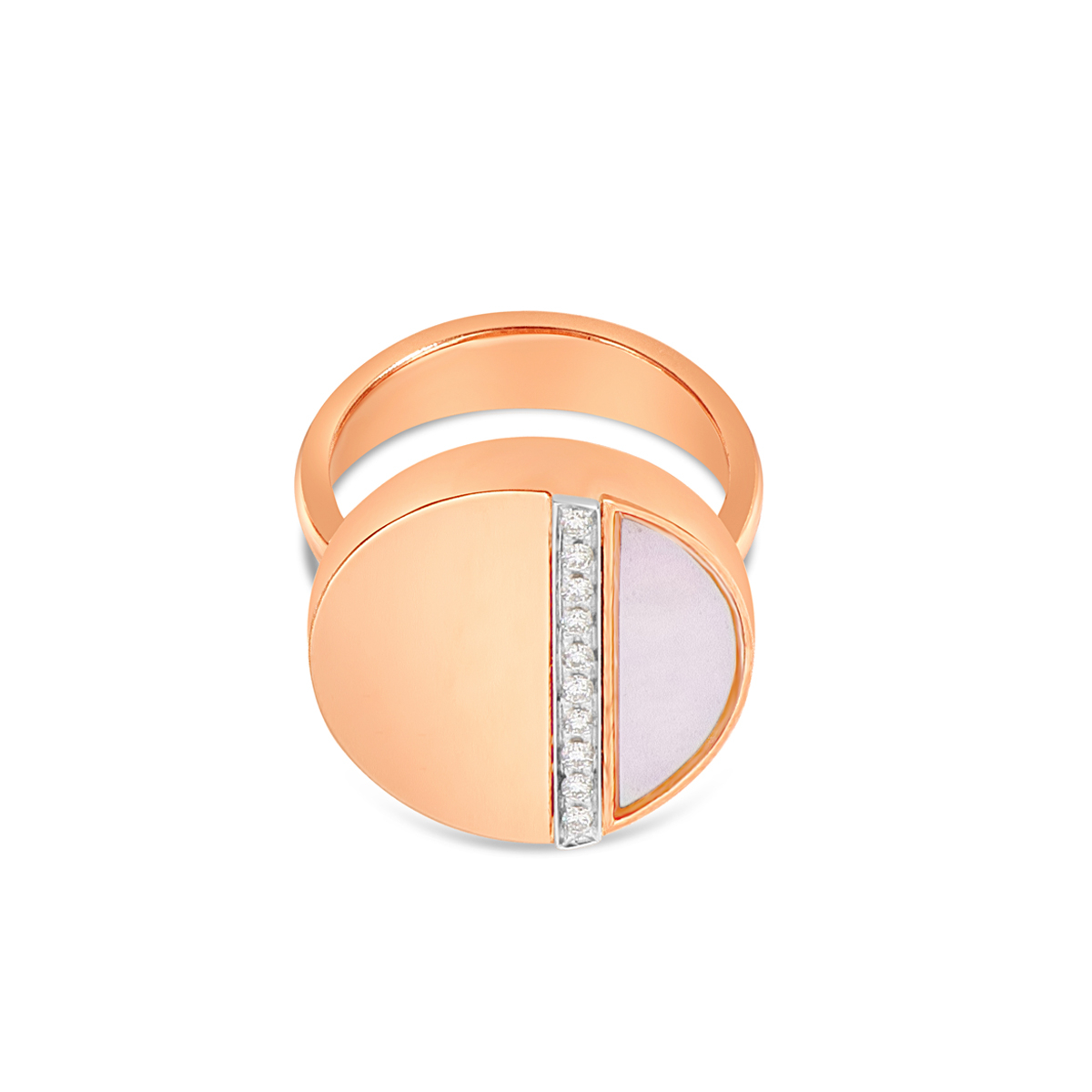 Geometric Pink Stone Ring in 18 K Rose Gold with White Diamonds