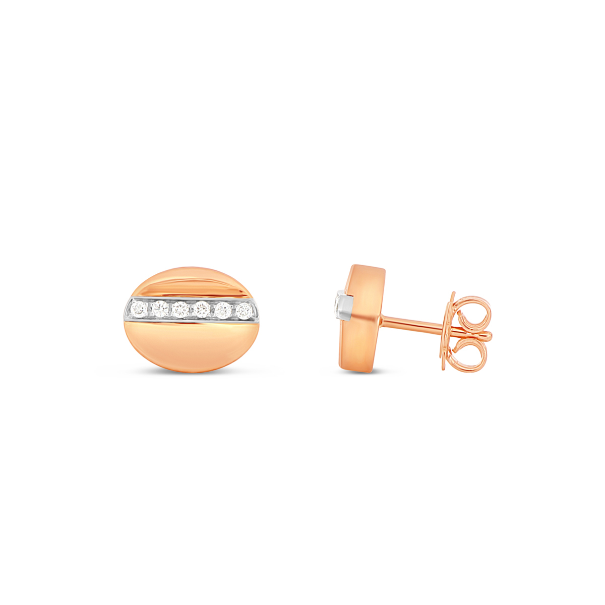 Round 18 K Rose Gold Stud Earrings with White Diamonds
