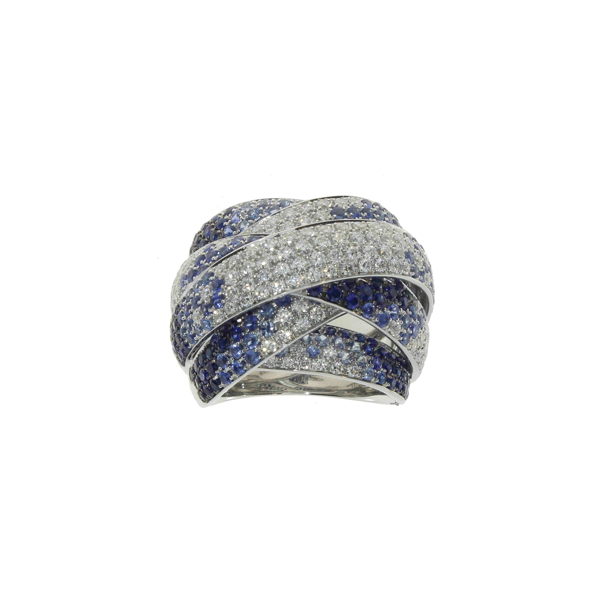 Intertwined Band Ring with Diamonds and Sapphires
