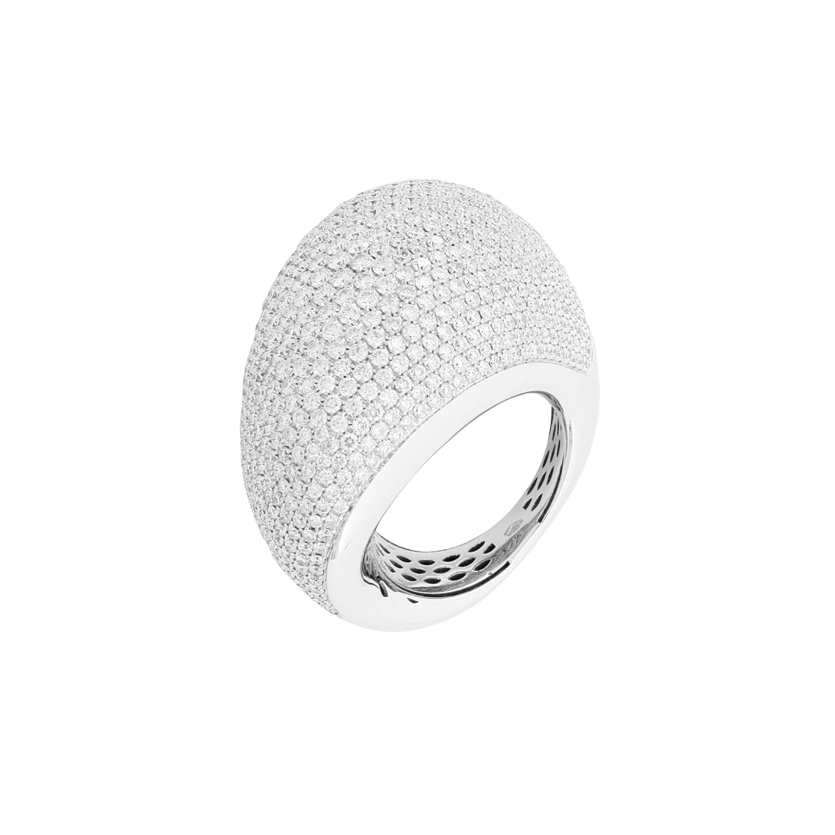 18K White Gold Slanted Dome Ring with 7ct. Diamonds
