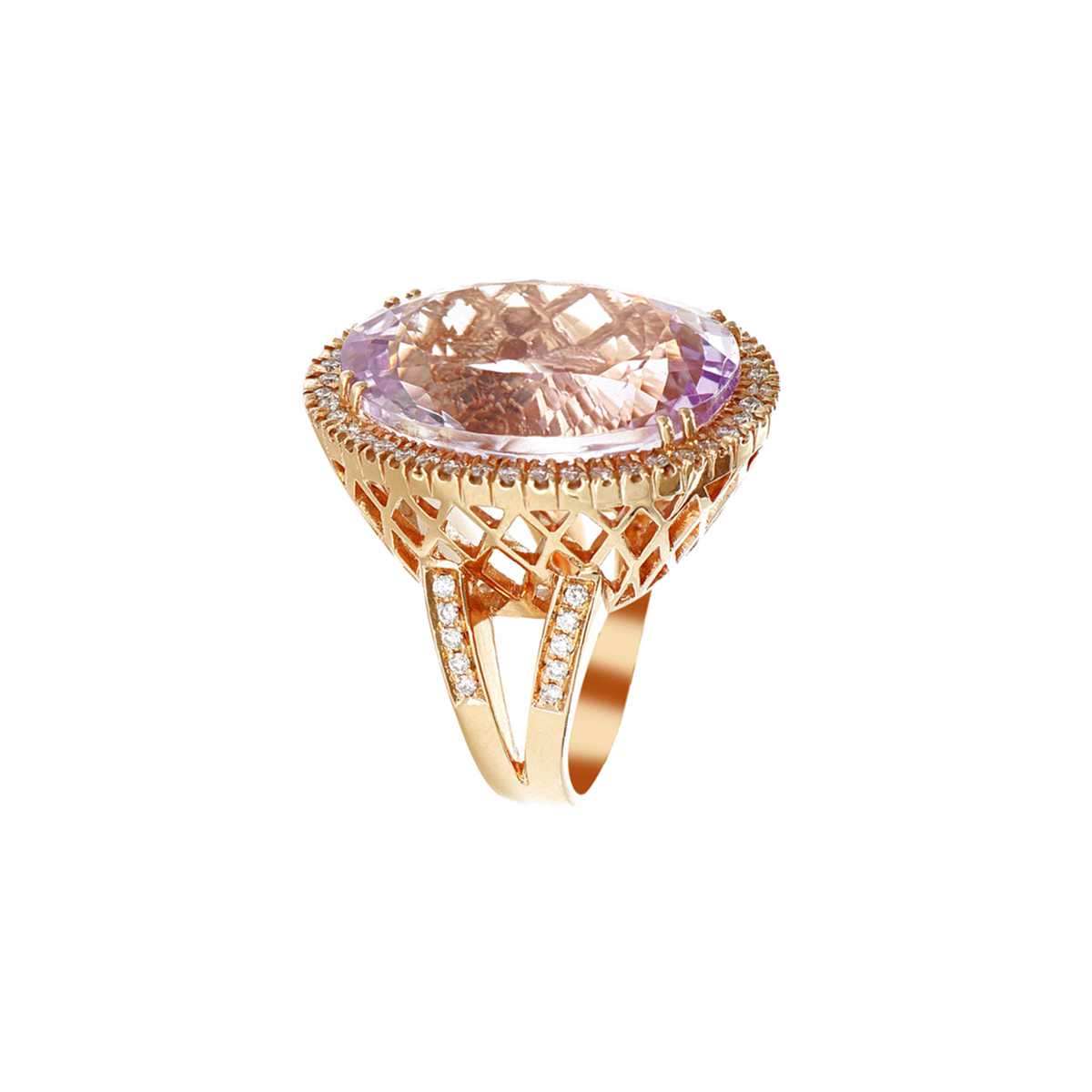 Oval Amethyst Ring with Diamond Halo