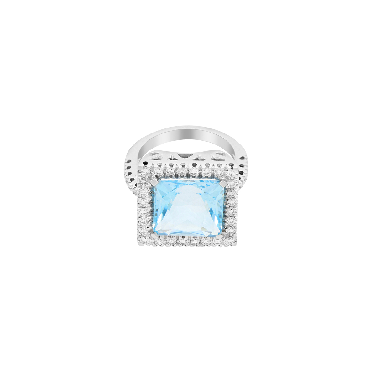 Princess Cut Topaz Ring with Diamond Halo