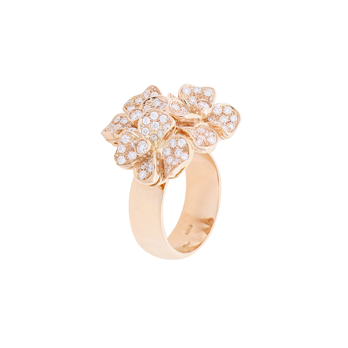 Red Gold Diamond Flower Bouquet Ring