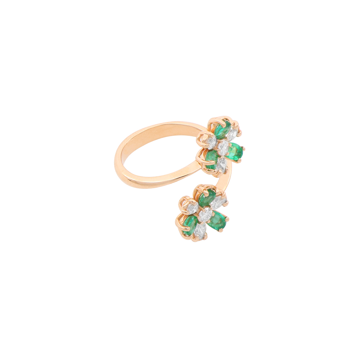 Diamond and Emeralds Flower Bypass Ring