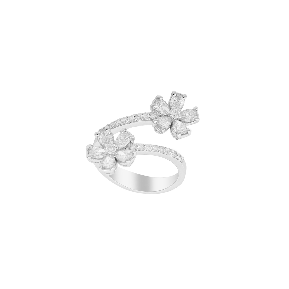 Double Diamond Flower Open-Top Ring