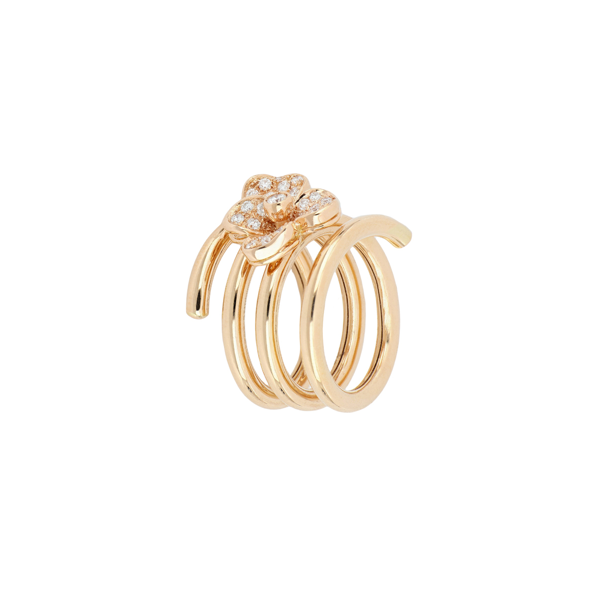 Red Gold Spiral Ring with Diamond-Enriched Flower
