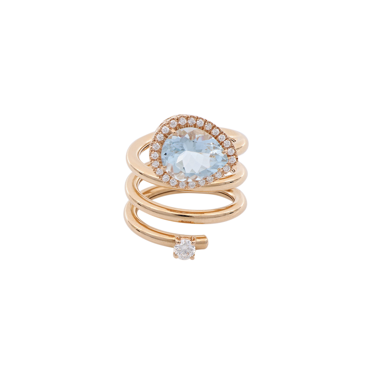 Spiral Ring with Pear-Cut Aquamarine and Diamond Halo