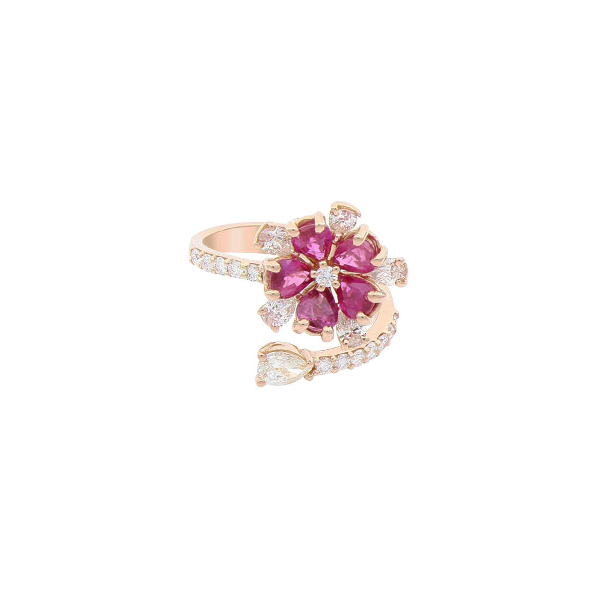 Ruby Flower Open-Top Ring with Diamond Accents