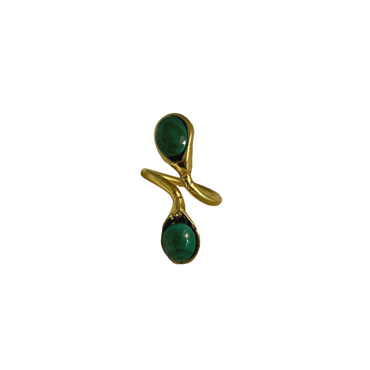 Malachite Bypass Ring in Yellow Bronze - Alchemy Collection