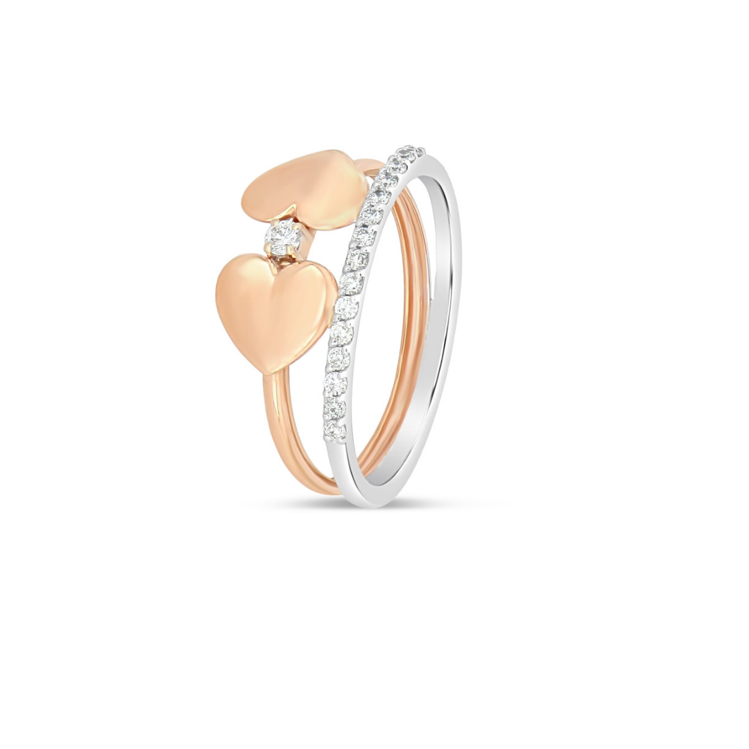 Double Band Heart Ring in 18K White and Rose Gold with Diamonds - 