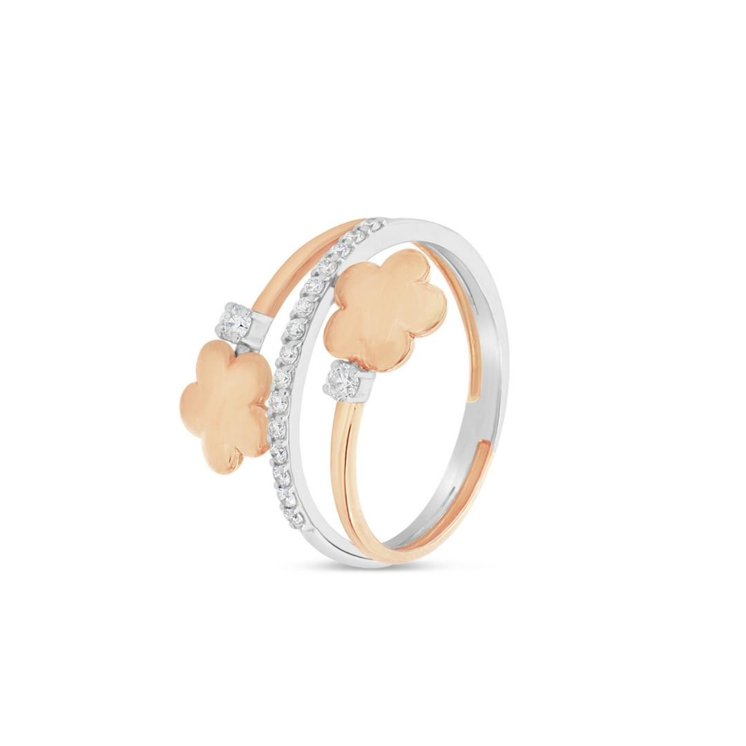 Flower Bypass Ring in 18K White and Rose Gold with Diamonds - 