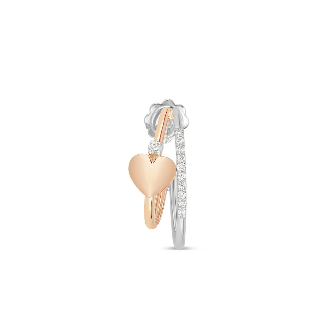 Semicircle Heart Earrings in 18K White and Rose Gold with Diamonds - 