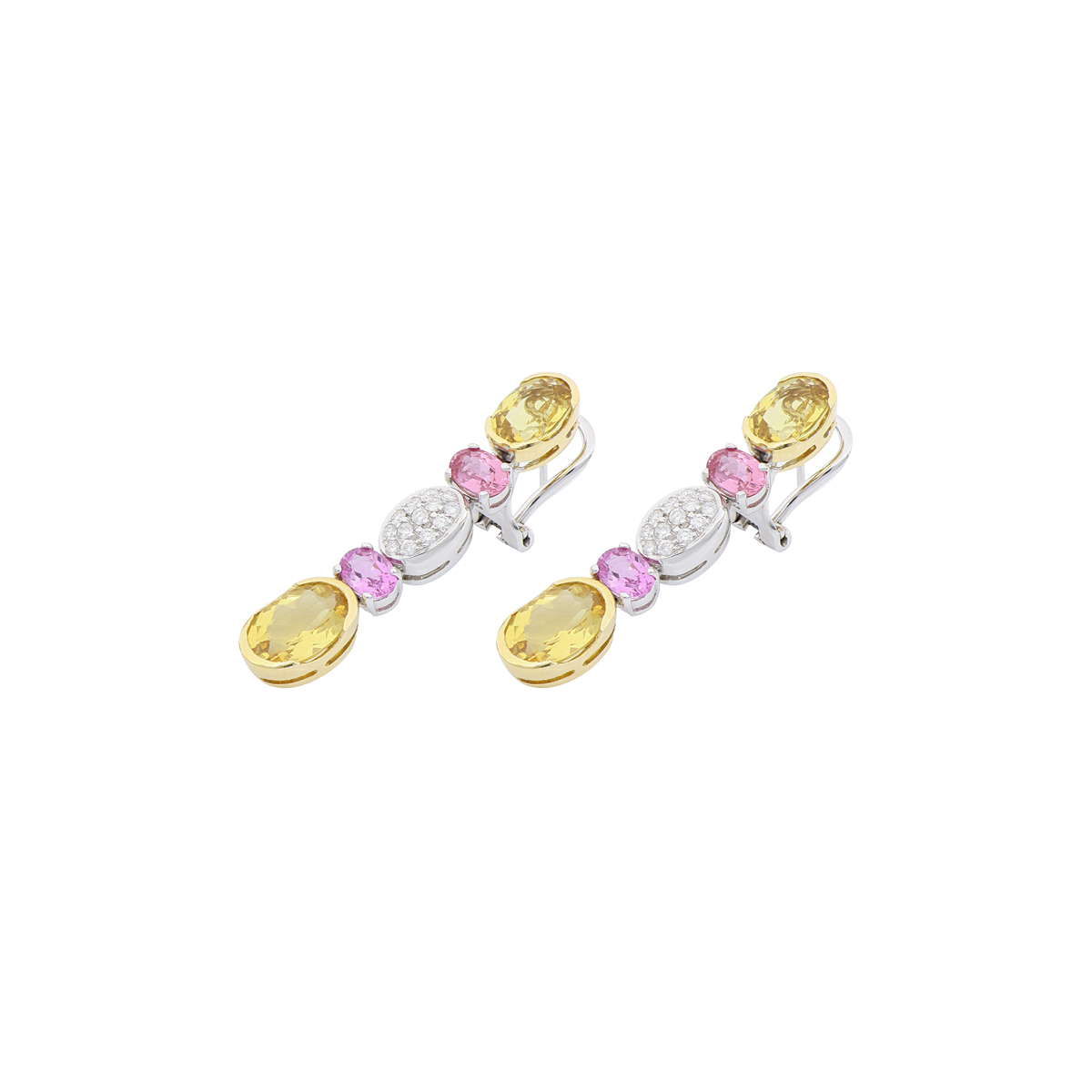 Pink Sapphire and Yellow Beryl Earrings