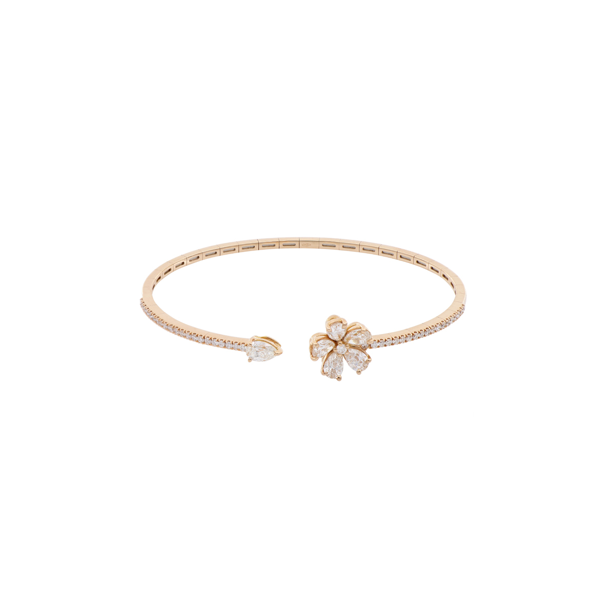 Adjustable Open Cuff Bangle Bracelet with Diamond Flower