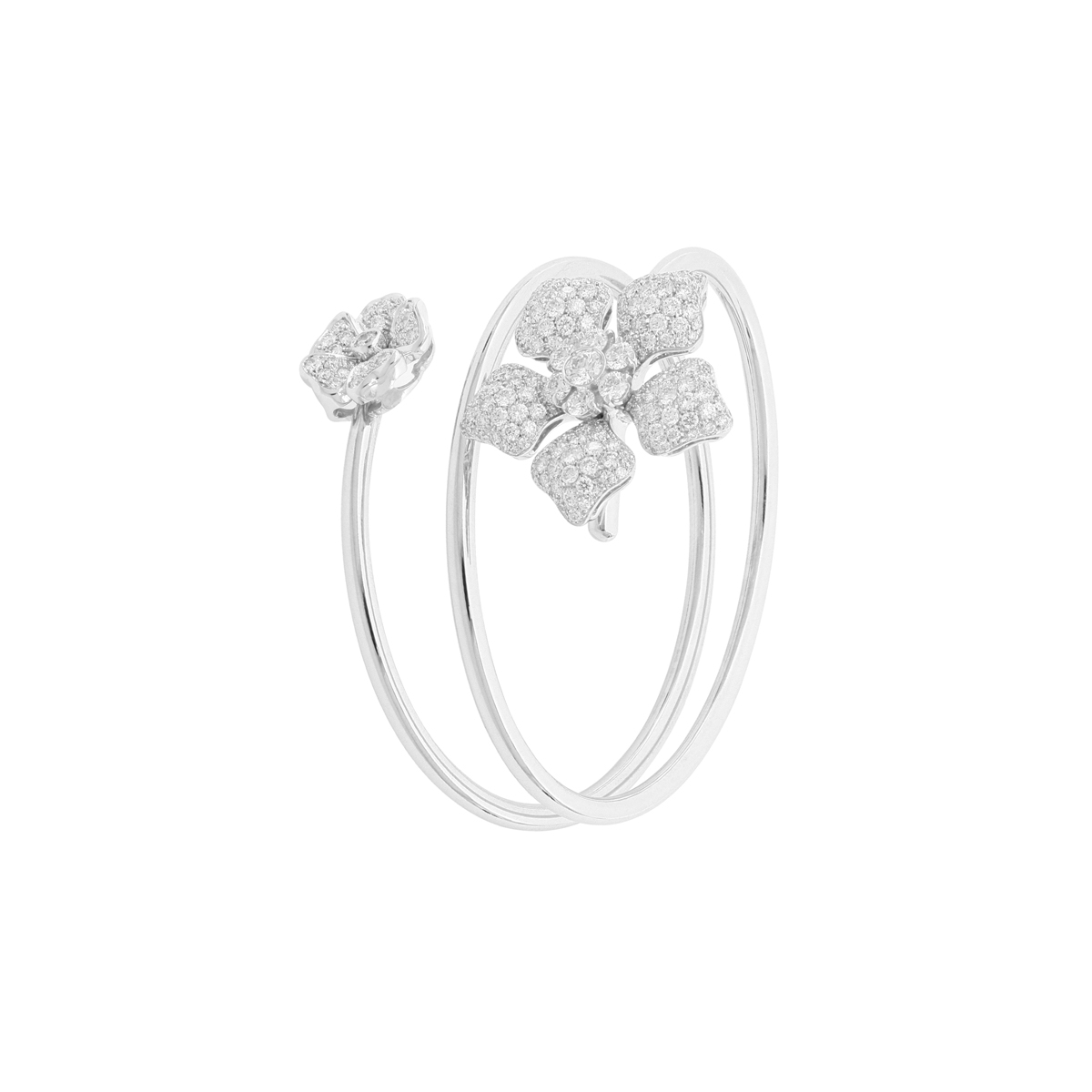 Two Diamond Flower Spiral Ring in White Gold