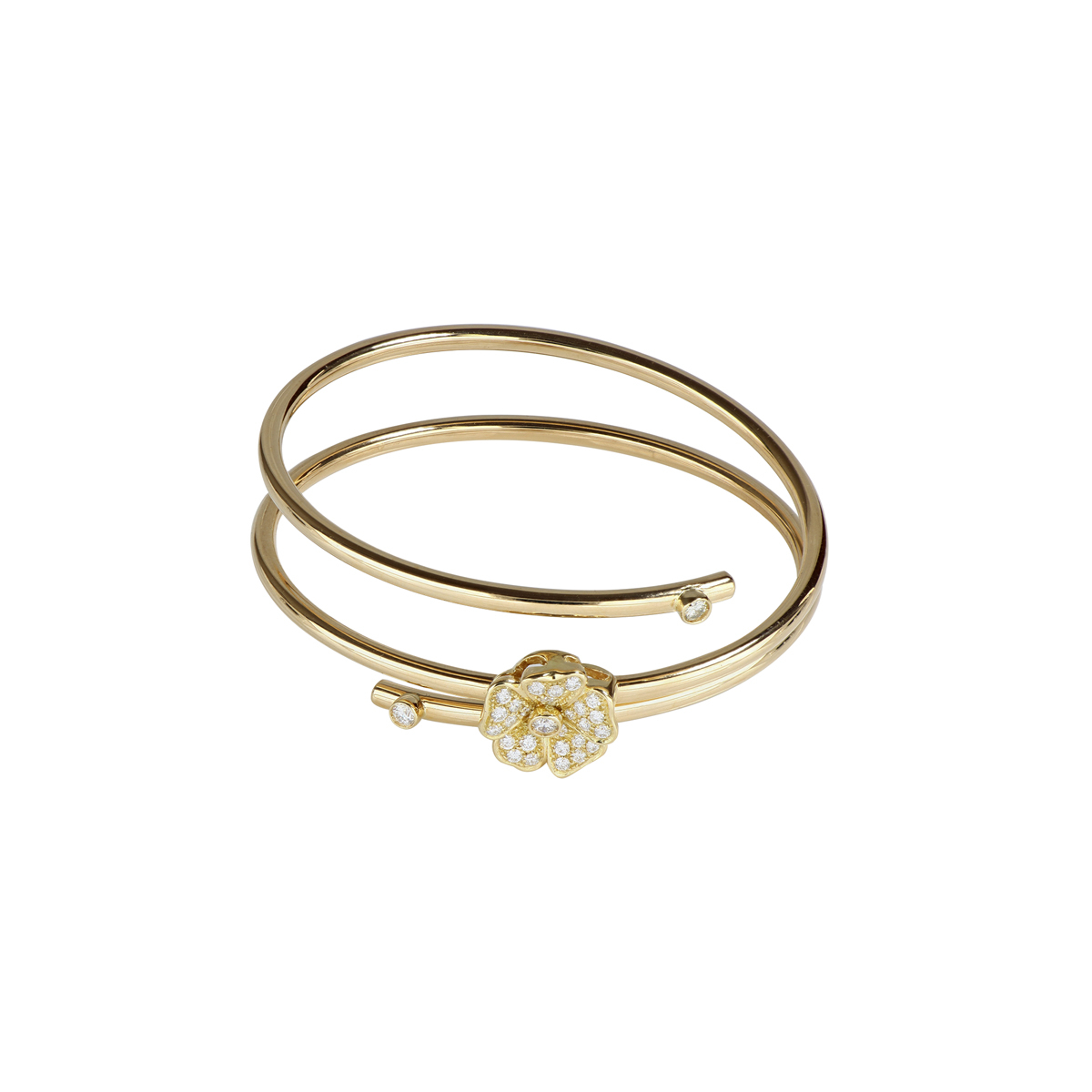 Yellow Gold Spiral Bracelet with Diamond Flower