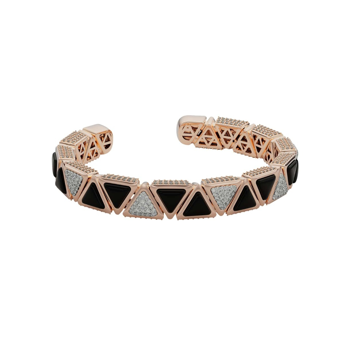 Diamond and Black Onyx Triangle Bangle Bracelet in Rose Gold - Mirror Collection