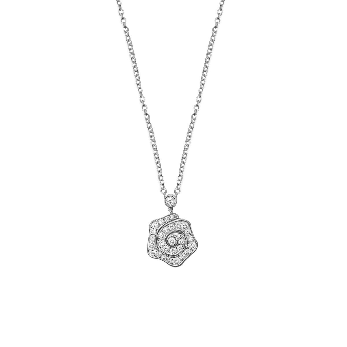 Diamond-Pavé Desert Rose Necklace in 18K White Gold