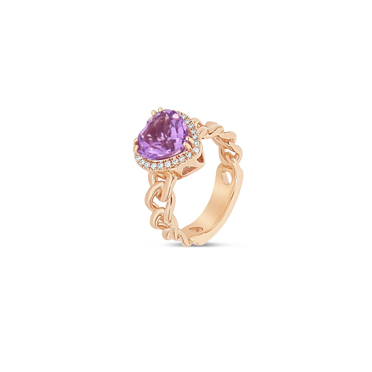 Heart Shaped Purple Amethyst Ring with White Diamonds