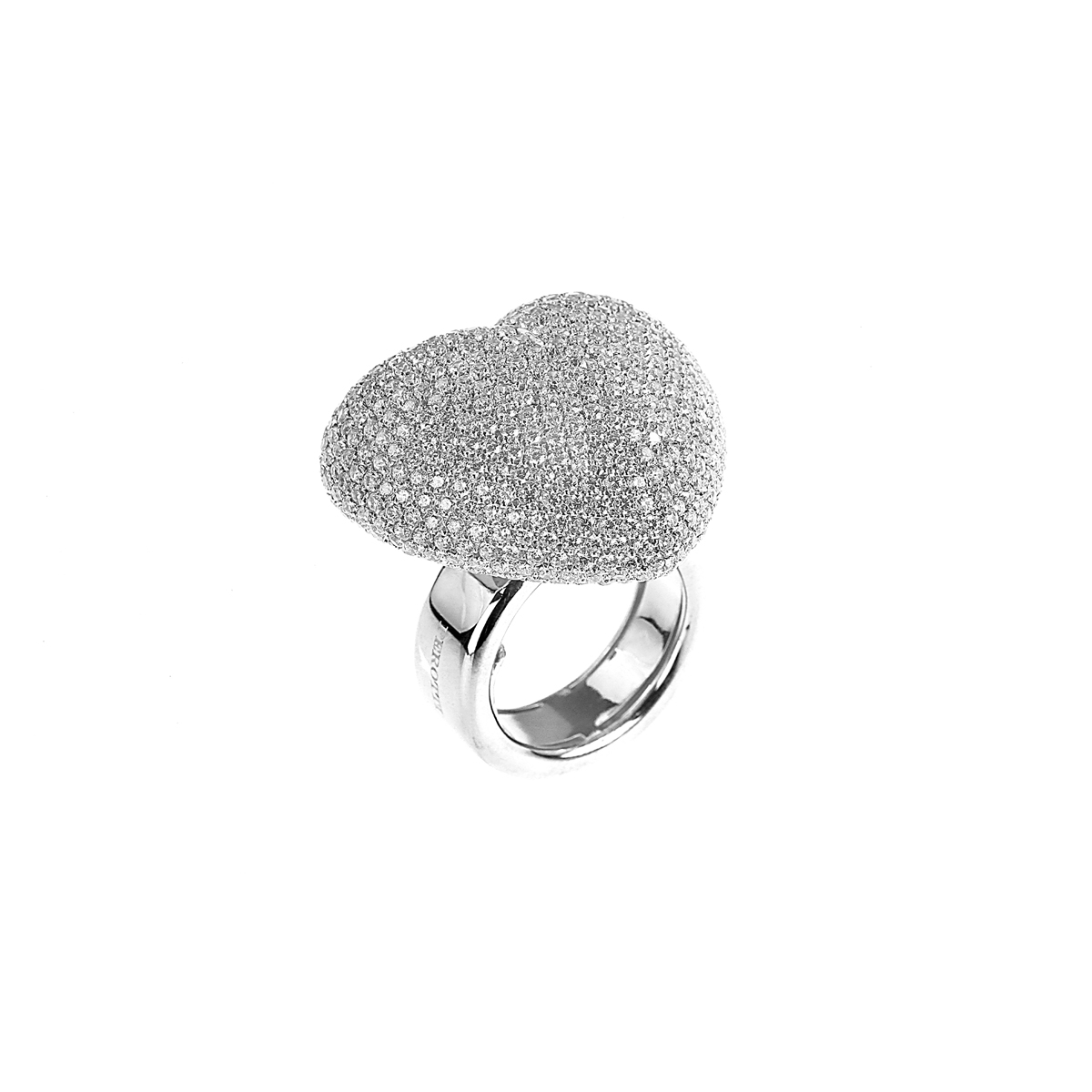 Silver pavè heart-shaped ring