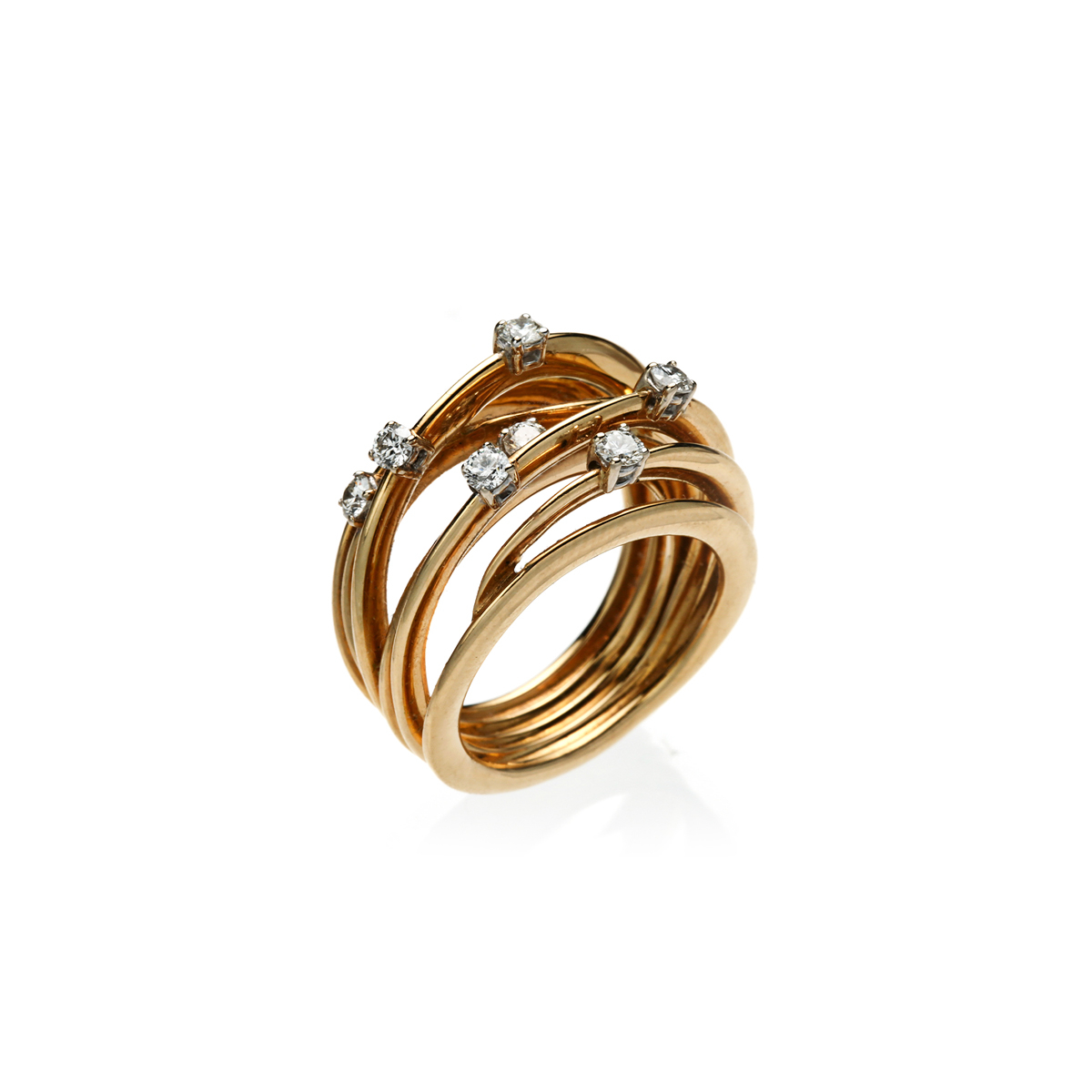 19 Kt Yellow Gold Multi-Band Ring with Diamonds