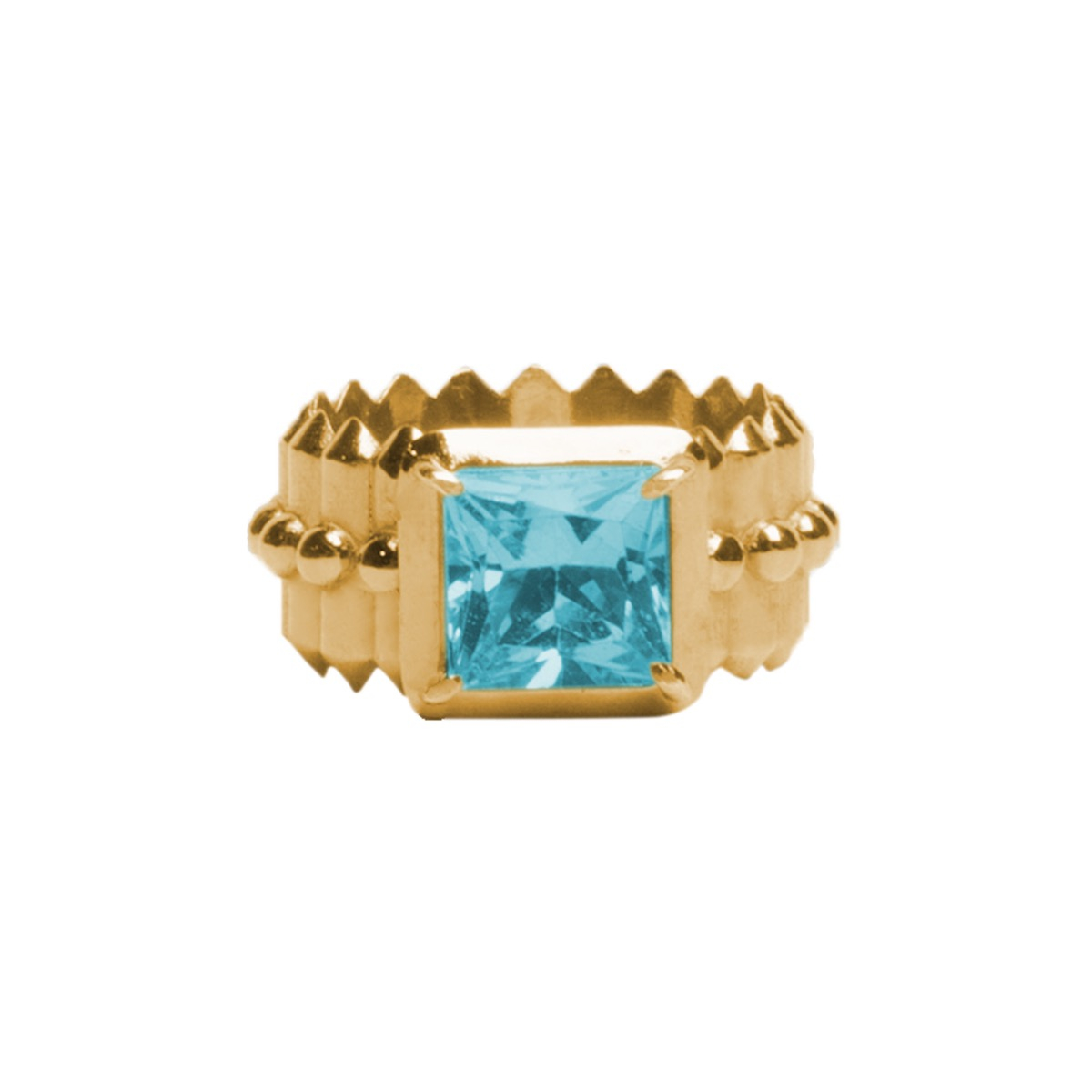 9K Yellow Gold Statement Ring with Cushion-Cut Blue Topaz - 